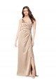 Champagne Rose Trapèze Bretelles spaghetti Col V Satiné Soyeux Longue Formelles Robes demoiselle d'honneur / Robes de soirée / Robes de bal à Bas Prix