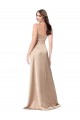 Champagne Rose Trapèze Bretelles spaghetti Col V Satiné Soyeux Longue Formelles Robes demoiselle d'honneur / Robes de soirée / Robes de bal à Bas Prix