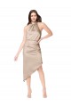 Champagne Rose Trapèze Licou midi Satiné Soyeux Courte Asymétrique Robes demoiselle d'honneur / Robes de bal / Robes de cocktail à Bas Prix