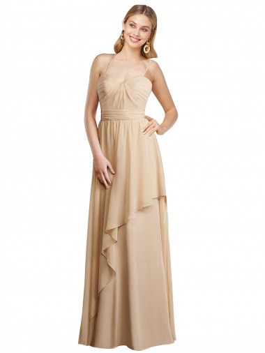 Champagne Trapèze Bretelles spaghetti Mousseline Longue Robes demoiselle d'honneur à Bas Prix