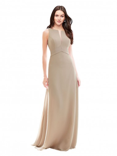 Champagne Trapèze Col Haut Mousseline Longue Robes demoiselle d'honneur à Bas Prix