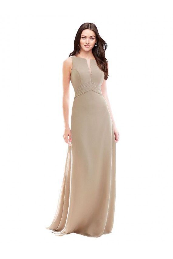 Champagne Trapèze Col Haut Mousseline Longue Robes demoiselle d'honneur à Bas Prix