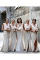 Champagne Trapèze Col V Mousseline Longue Robes demoiselle d'honneur à Bas Prix