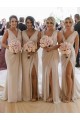 Champagne Trapèze Col V Mousseline Longue Robes demoiselle d'honneur à Bas Prix
