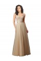 Champagne Trapèze Col V Tulle Dentelle Longue Robes demoiselle d'honneur à Bas Prix