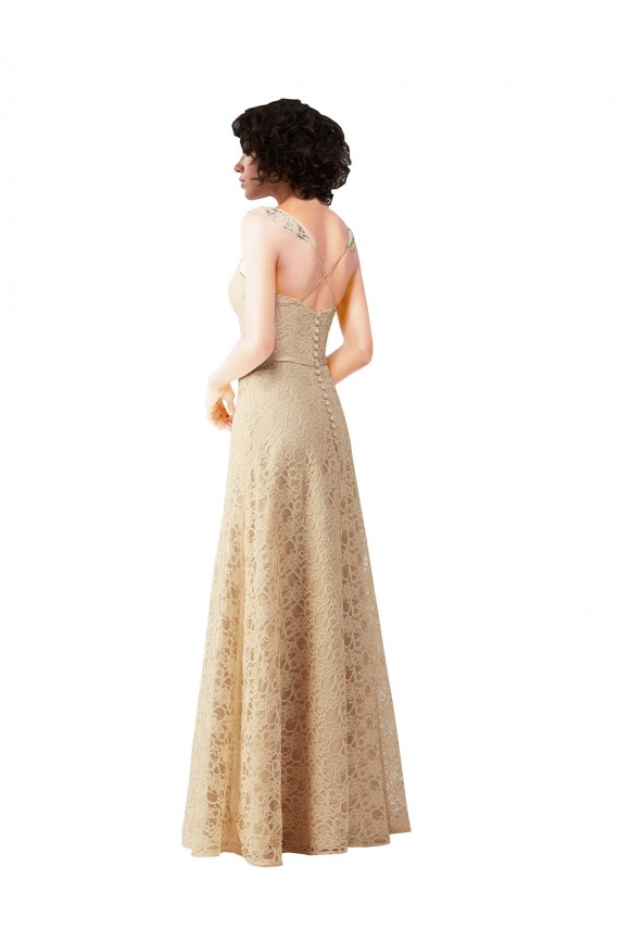 Champagne Trapèze Dentelle Longue Robes demoiselle d'honneur à Bas Prix