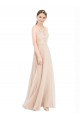 Champagne Trapèze Licou Col Haut Mousseline Dentelle Longue Robes demoiselle d'honneur / Robes de bal à Bas Prix