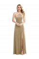 Champagne Trapèze Licou Col Haut Velours Stretch Longue Robes demoiselle d'honneur / Robes de bal à Bas Prix