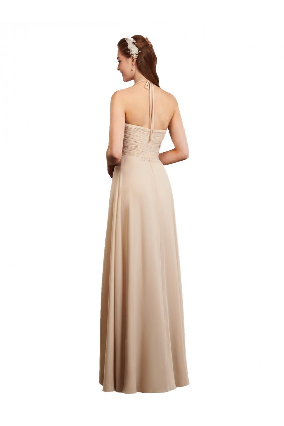 Champagne Trapèze Licou Mousseline Longue Robes demoiselle d'honneur à Bas Prix
