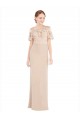 Champagne Trapèze Épaule Dénudée Mousseline Dentelle Longue Robes demoiselle d'honneur / Robes de bal à Bas Prix