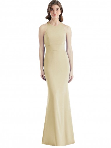 Champagne Trompette Bateau Crêpe Stretch Longue Robes demoiselle d'honneur / Robes de bal à Bas Prix