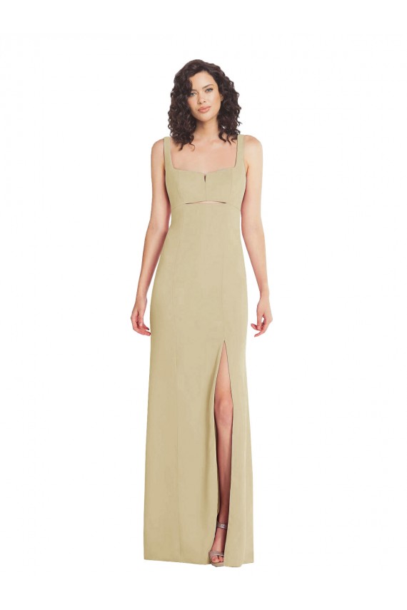 Champagne Trompette Col Carré Crêpe Stretch Longue Formelles Robes demoiselle d'honneur / Robes de soirée / Robes de bal à Bas Prix