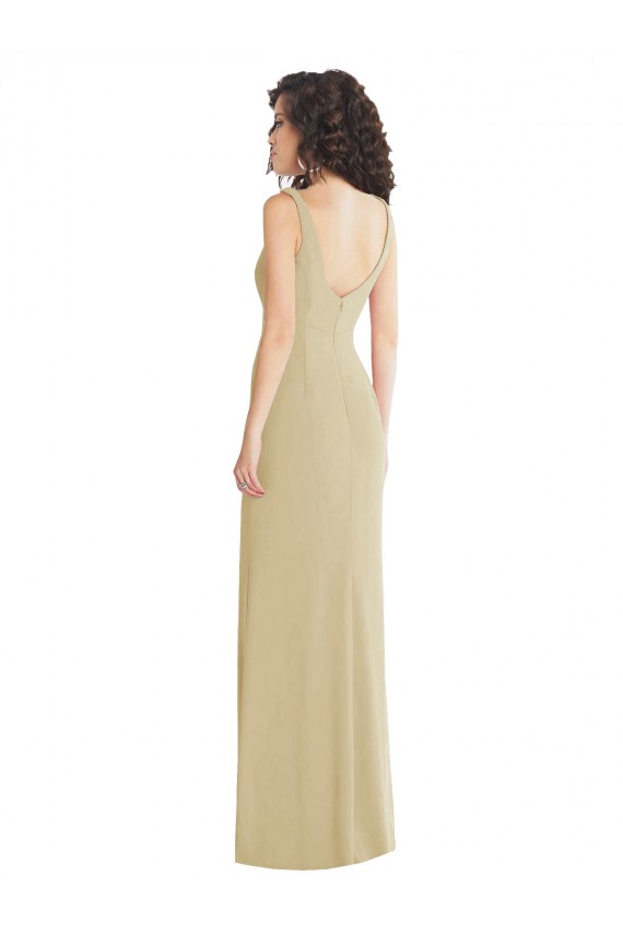 Champagne Trompette Col Carré Crêpe Stretch Longue Formelles Robes demoiselle d'honneur / Robes de soirée / Robes de bal à Bas Prix