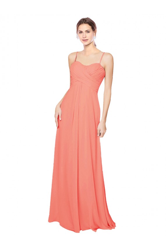 Corail Trapèze Bretelles spaghetti Mousseline Longue Robes demoiselle d'honneur à Bas Prix