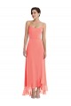 Corail Trapèze Bretelles spaghetti Scoop Mousseline Longue Asymétrique Robes demoiselle d'honneur à Bas Prix