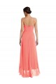 Corail Trapèze Bretelles spaghetti Scoop Mousseline Longue Asymétrique Robes demoiselle d'honneur à Bas Prix