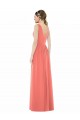 Corail Trapèze Col V Mousseline Longue Robes demoiselle d'honneur à Bas Prix