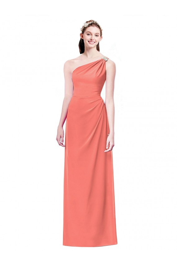 Corail Trapèze Mousseline Longue Robes demoiselle d'honneur à Bas Prix