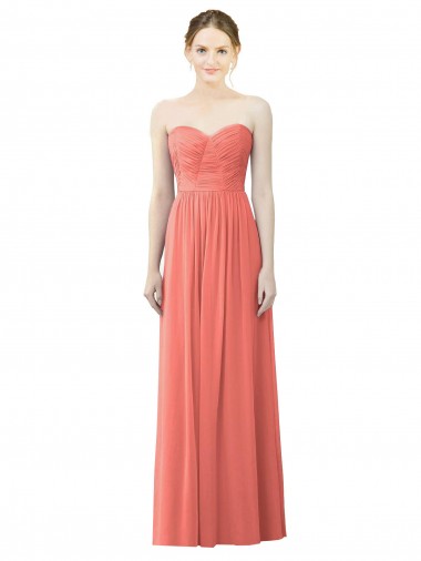 Corail Trapèze Sans bretelle Mousseline Longue Robes demoiselle d'honneur à Bas Prix