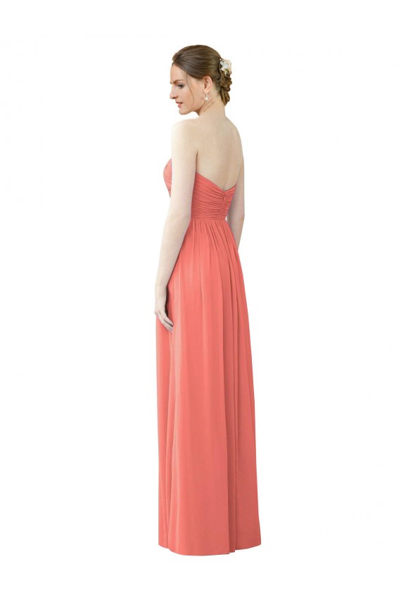Corail Trapèze Sans bretelle Mousseline Longue Robes demoiselle d'honneur à Bas Prix