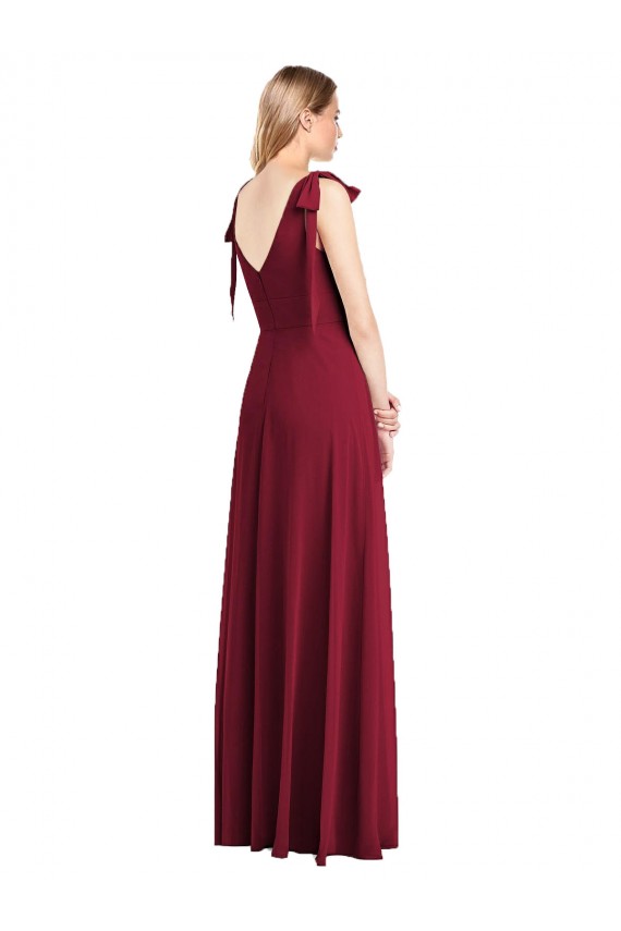 Corail Trompette Col V Mousseline Longue Robes demoiselle d'honneur à Bas Prix