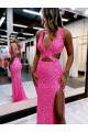 Couleur affichée Fourreau Col V Balayage train Paillettes Velours Longue Robes de bal à Bas Prix