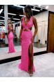 Couleur affichée Fourreau Col V Balayage train Paillettes Velours Longue Robes de bal à Bas Prix