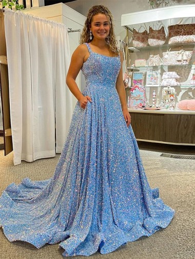 Couleur affichée Trapèze Scoop Traîne moyenne Paillettes Velours Longue Robes de bal à Bas Prix