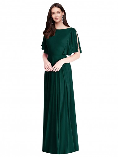 Evergreen Trapèze Bateau Mousseline Longue Robes demoiselle d'honneur à Bas Prix