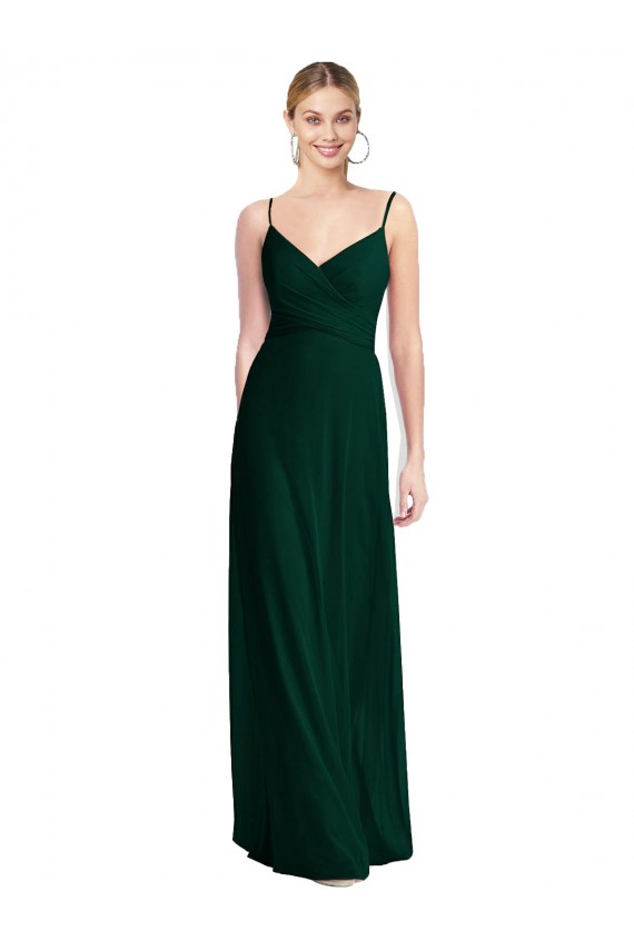 Evergreen Trapèze Bretelles spaghetti Col V Mousseline Longue Robes demoiselle d'honneur à Bas Prix