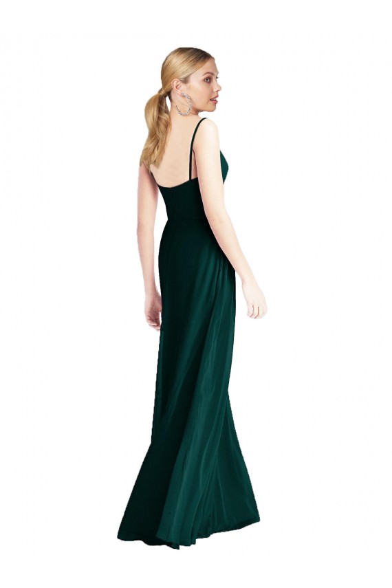Evergreen Trapèze Bretelles spaghetti Col V Mousseline Longue Robes demoiselle d'honneur à Bas Prix