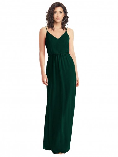 Evergreen Trapèze Col V Mousseline Longue Robes demoiselle d'honneur à Bas Prix