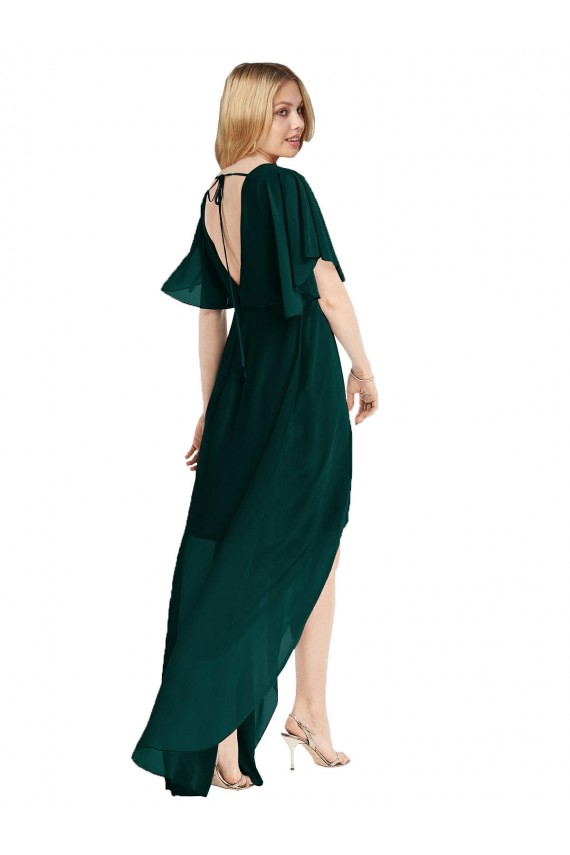 Evergreen Trapèze Col rond Mousseline Longue Asymétrique Robes demoiselle d'honneur à Bas Prix
