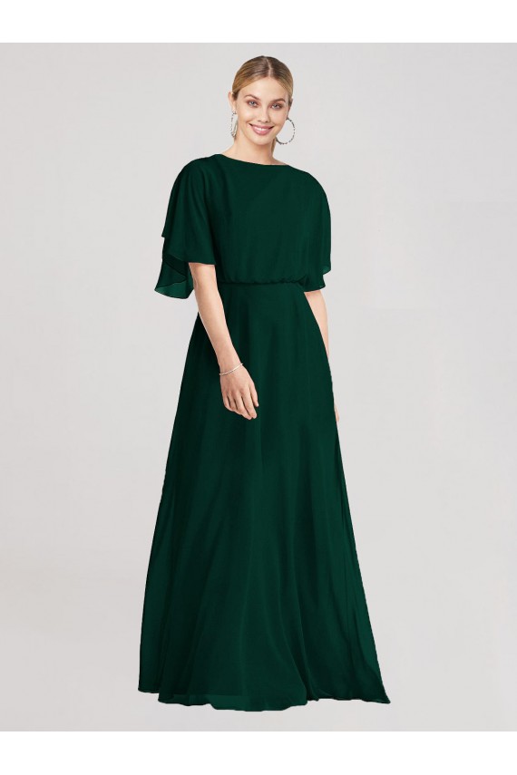 Evergreen Trapèze Col rond Mousseline Longue Robes demoiselle d'honneur à Bas Prix