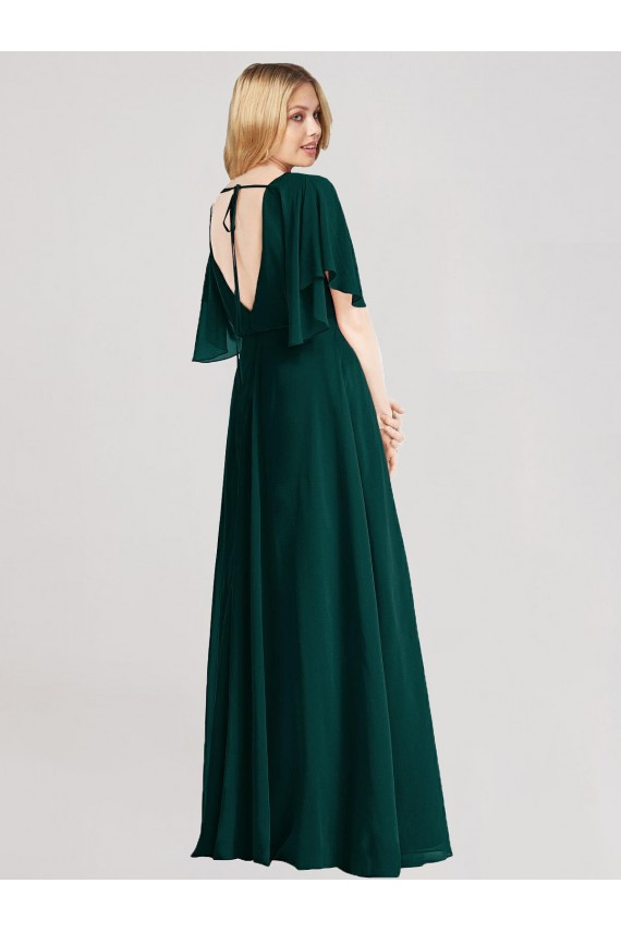 Evergreen Trapèze Col rond Mousseline Longue Robes demoiselle d'honneur à Bas Prix