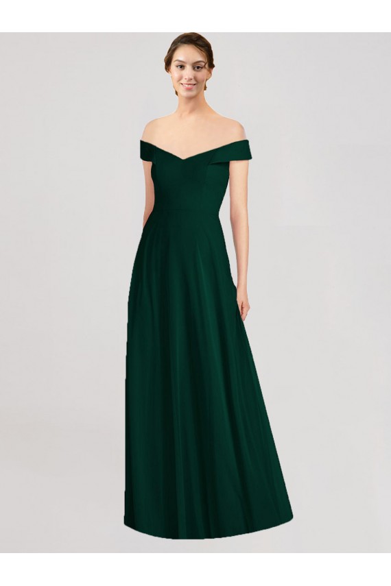 Evergreen Trapèze Épaule Dénudée Col V Mousseline Longue Robes demoiselle d'honneur à Bas Prix