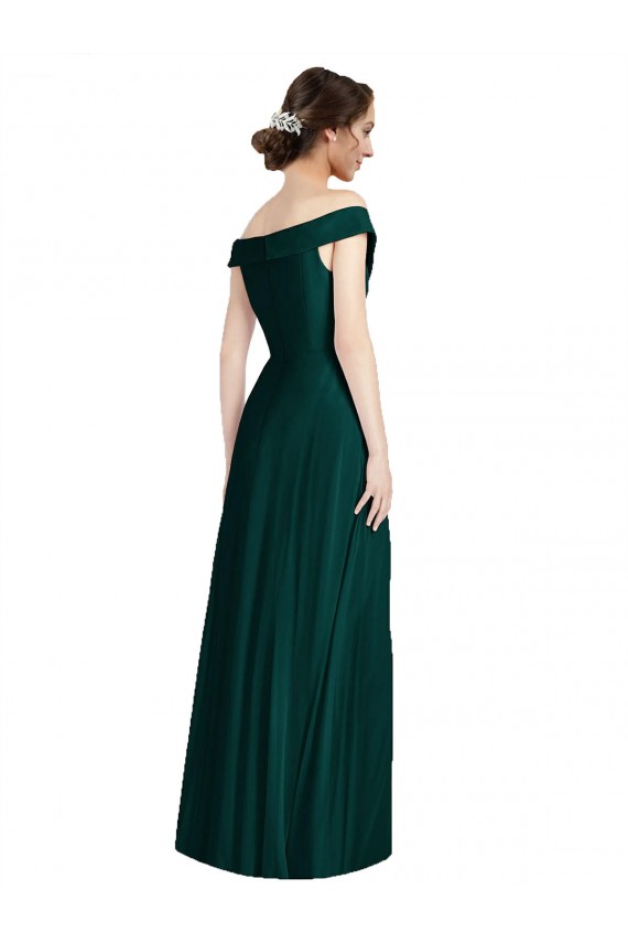 Evergreen Trapèze Épaule Dénudée Col V Mousseline Longue Robes demoiselle d'honneur à Bas Prix
