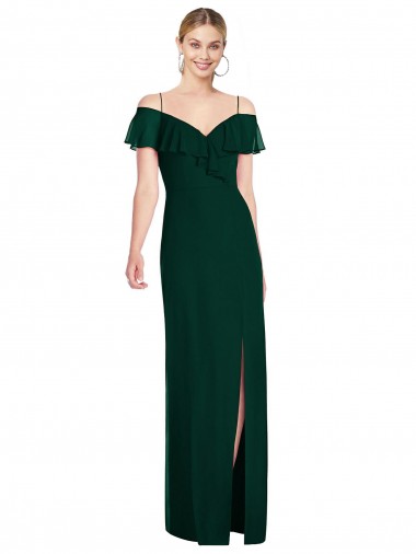 Evergreen Trompette Bretelles spaghetti Mousseline Longue Robes demoiselle d'honneur à Bas Prix