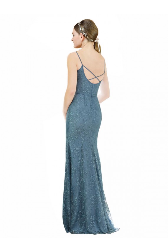 Fourreau Bretelles spaghetti Col V Dentelle Longue Robes demoiselle d'honneur à Bas Prix