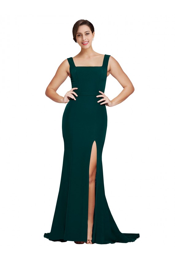 Fourreau Col Carré Balayage train Crêpe Stretch Longue Robes demoiselle d'honneur / Robes de bal à Bas Prix