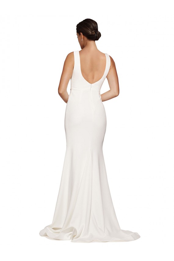 Ivoire Fourreau Col Carré Balayage train Crêpe Stretch Longue Robes demoiselle d'honneur / Robes de bal à Bas Prix