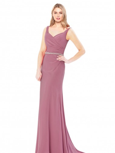 Fourreau Col Haut Mousseline Longue Robes demoiselle d'honneur / Robes de bal à Bas Prix
