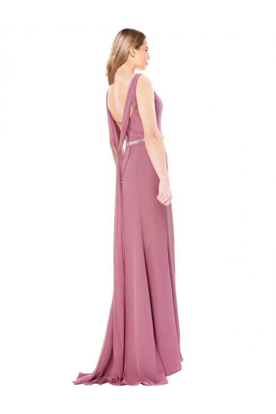 Fourreau Col Haut Mousseline Longue Robes demoiselle d'honneur / Robes de bal à Bas Prix