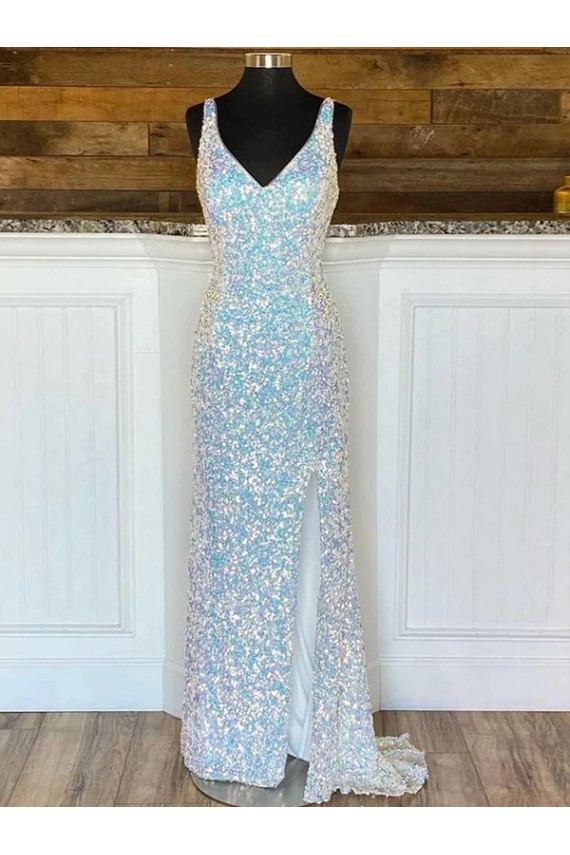 Fourreau Col V Balayage train Paillettes Velours Longue Robes de bal à Bas Prix