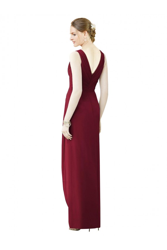 Fourreau Col V Mousseline Longue Robes demoiselle d'honneur à Bas Prix