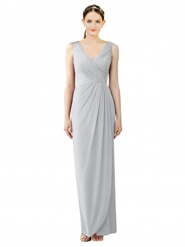 Fourreau Col V Mousseline Longue Robes demoiselle d'honneur à Bas Prix