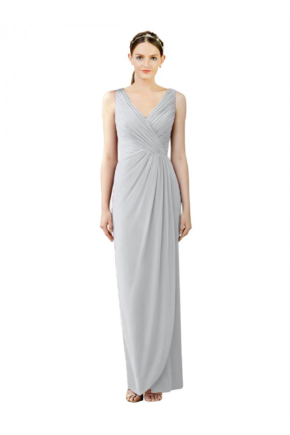 Fourreau Col V Mousseline Longue Robes demoiselle d'honneur à Bas Prix