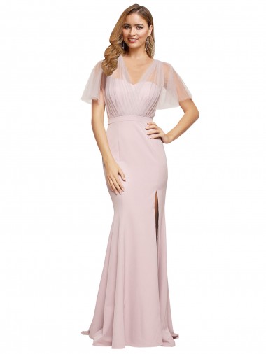Fourreau Crêpe Stretch Tulle Longue Formelles Robes demoiselle d'honneur / Robes de soirée / Robes de bal à Bas Prix