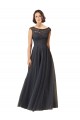Gris ardoise Trapèze Bateau Tulle Dentelle Longue Robes demoiselle d'honneur à Bas Prix