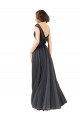 Gris ardoise Trapèze Bateau Tulle Dentelle Longue Robes demoiselle d'honneur à Bas Prix